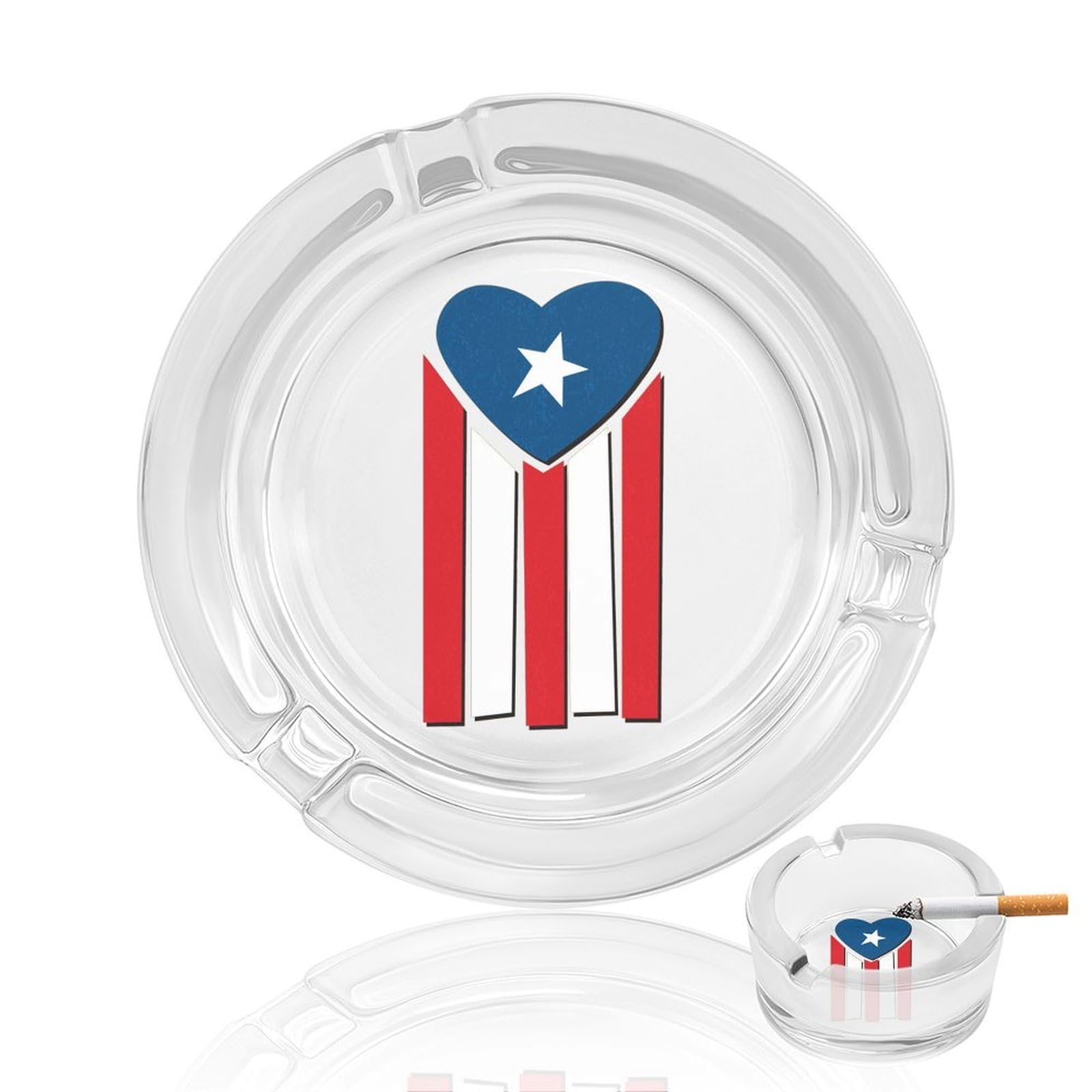 Puerto Flag with Heart Ashtray Portable Round Glass Outdoor Ash Tray for Home Office Garden Pub