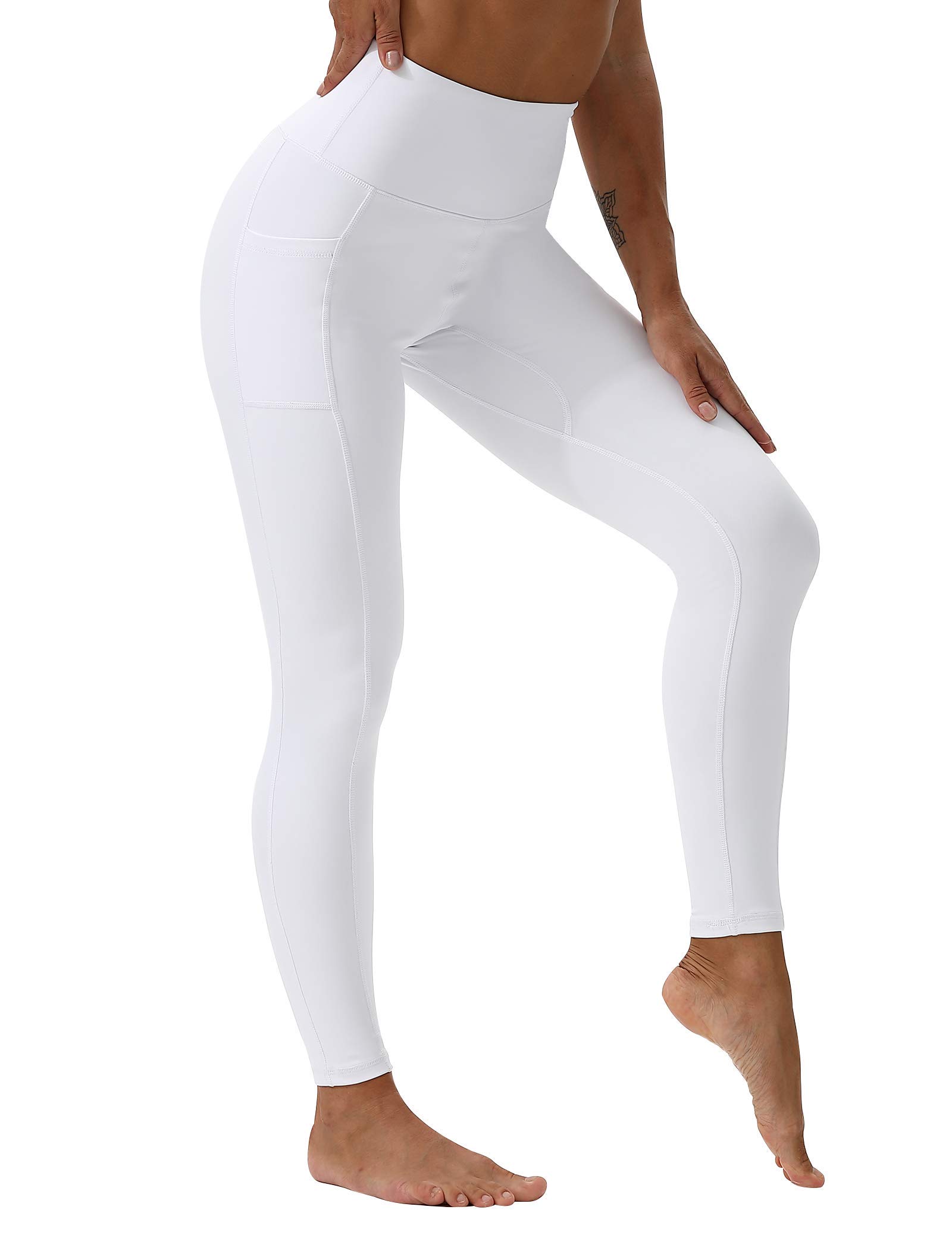 Leggings de entrenamiento para mujer, leggings de cintura alta, pantalones de yoga suaves de 7/8 de longitud con bolsillos, Blanco 6