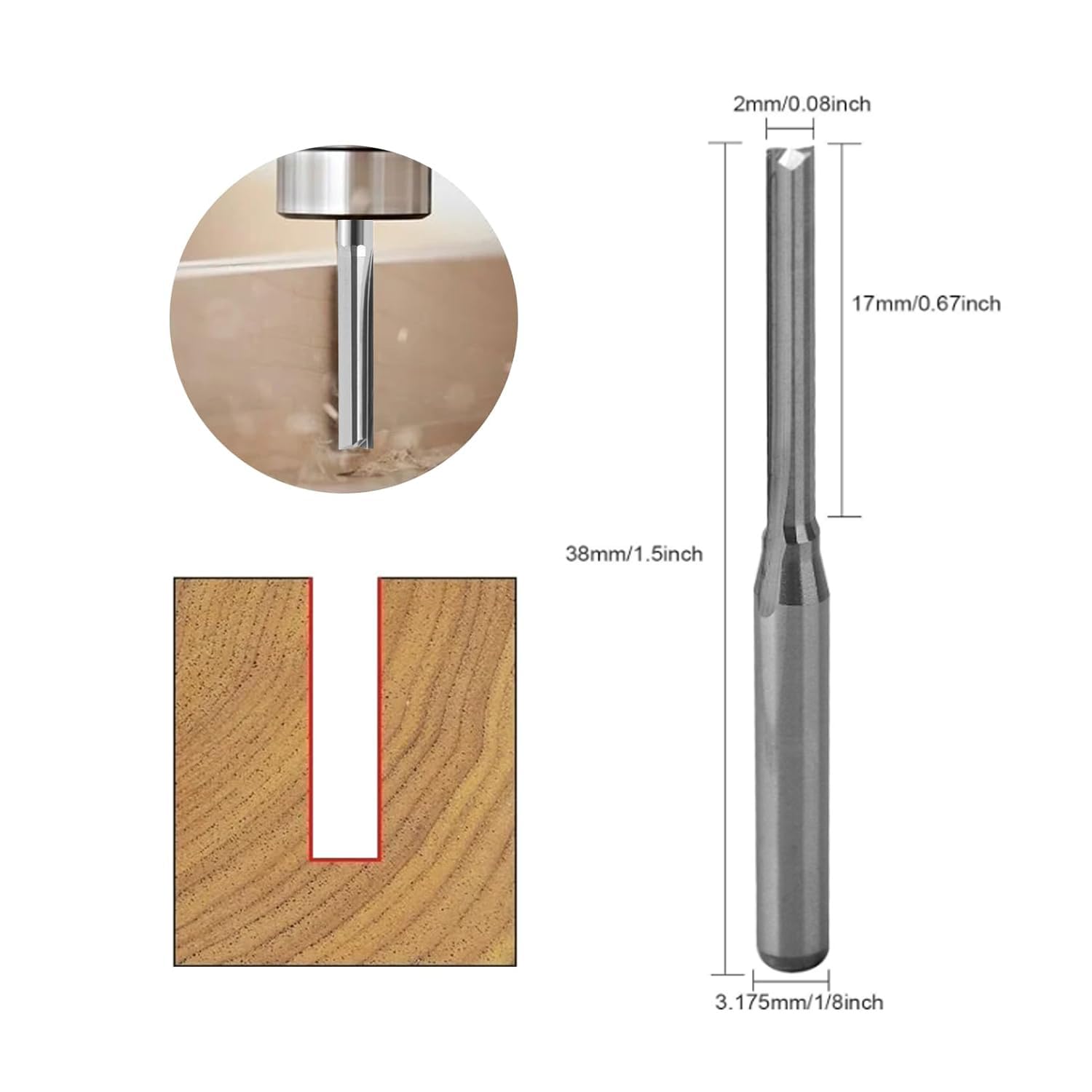 Punte dritte per fresa CNC, 5 pezzi, fresa con 2 scanalature, 2 x 17 mm, fusto da 1/8" in metallo duro CNC, set di macinini per incisione in PVC e acrilico