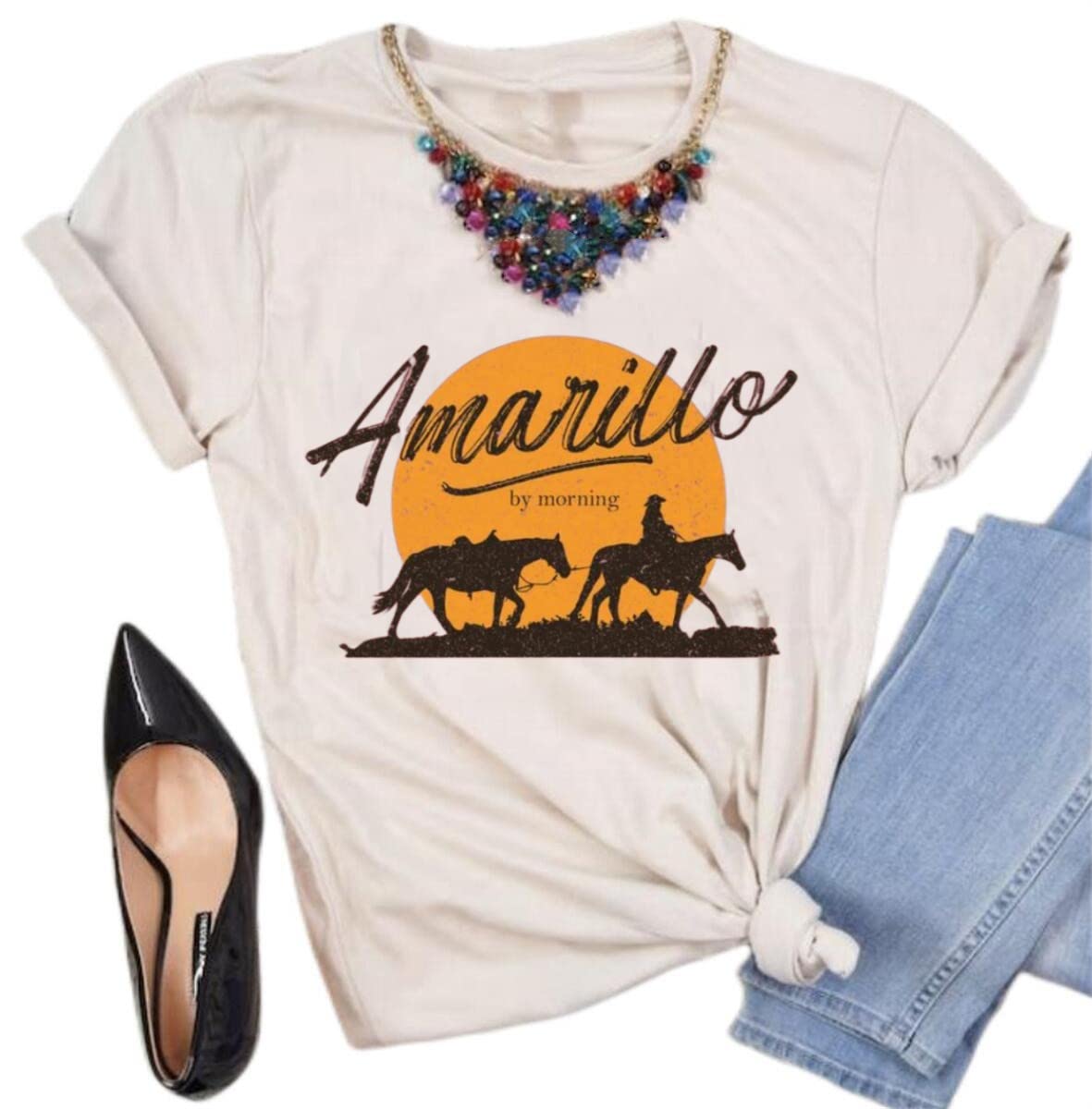 ZicotourWomen Vintage Rock Band Shirts Country Music Shirts Graphic Tees Concert Outfit Short Sleeve Tops