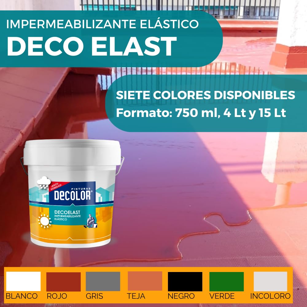 Deco-Elast. Revestimiento impermeabilizante elástico para Terrazas, Cubiertas, Tejados, Etc. 4 Litros Rojo Teja
