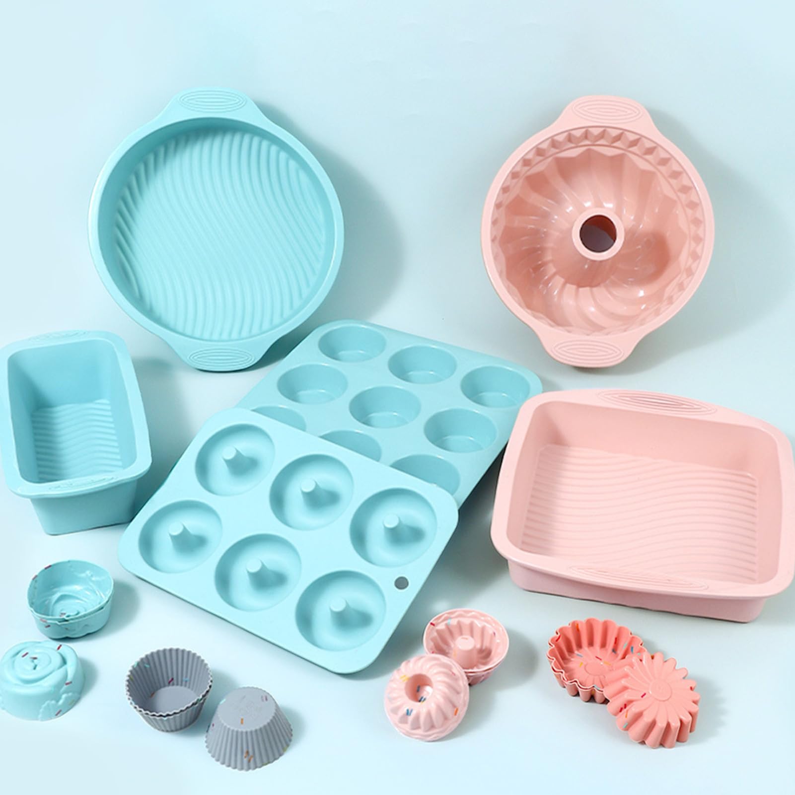 Lot De 30 Moules à Pâtisserie En Silicone - Moules à Gâteaux, Plaque De Cuisson, Moule à Beignets, Moule à Muffins En Silicone Et Lot De 24 Moules à Cupcakes En Silicone (Gris)