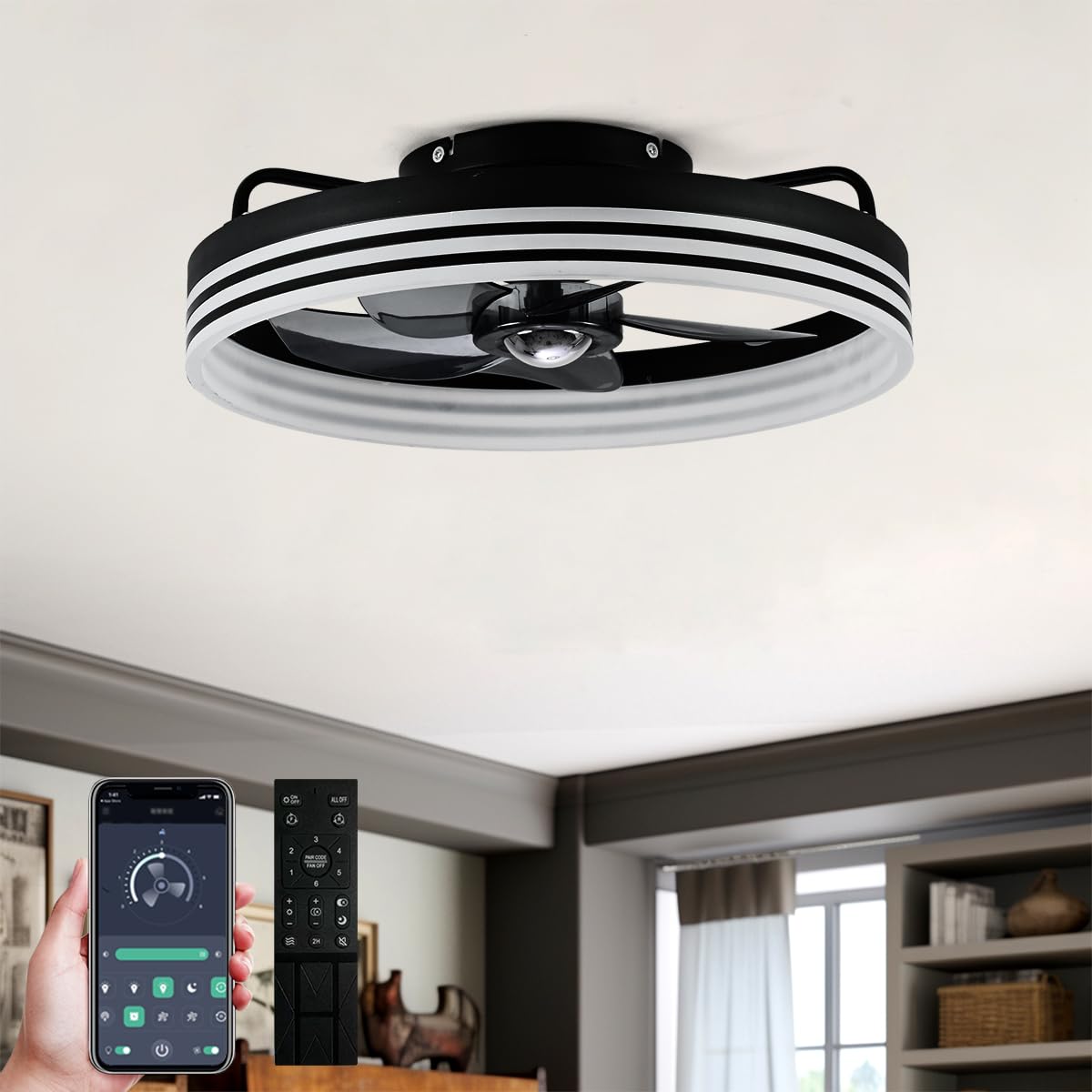 Letmarey Modern Flush Mount Ceiling Fans with Lights Remote Control