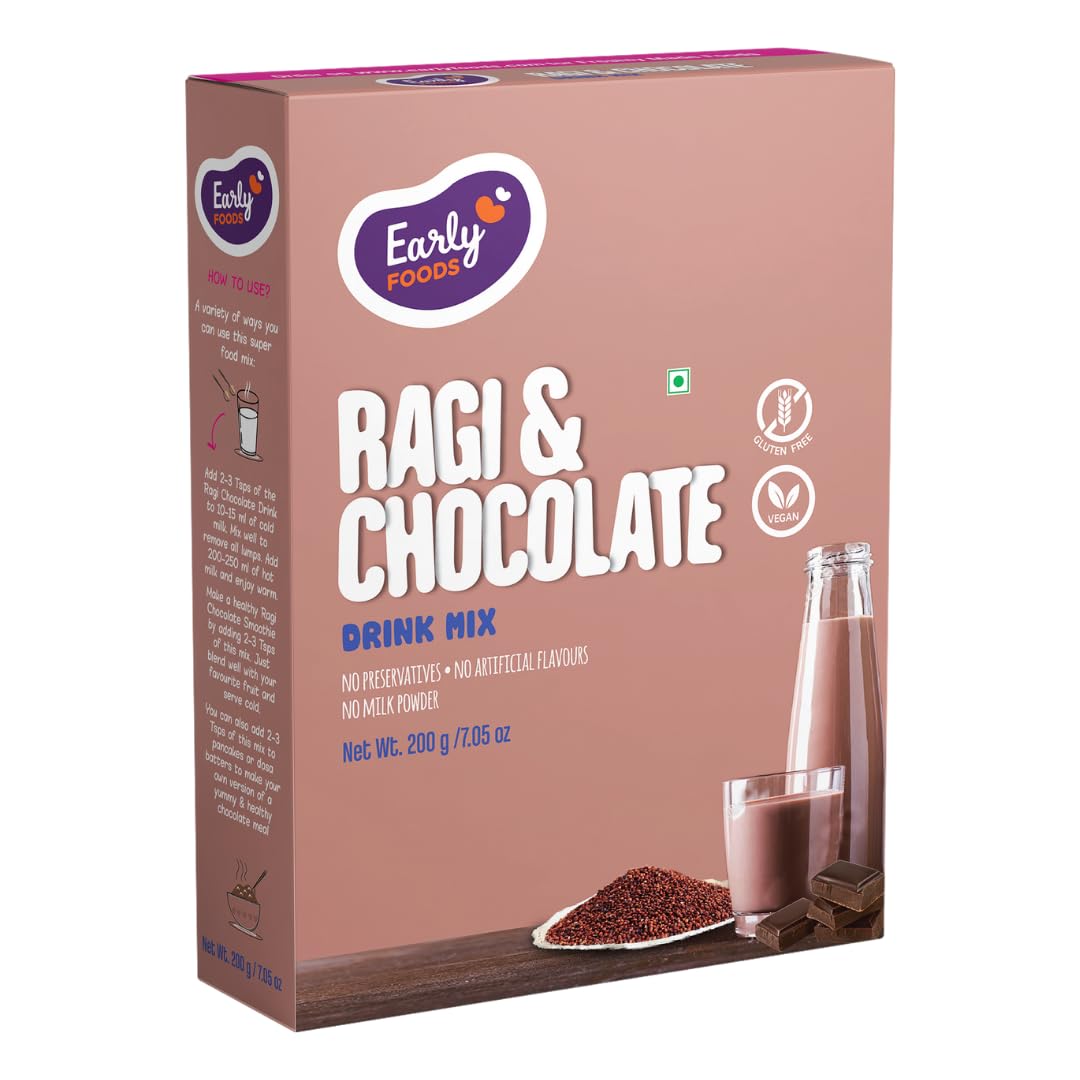 Early Foods – No Maltodextrin Ragi & Chocolate Drink Mix for Kids 200g | Millet Milk with Chocolate for milk | High in Calcium | Kids drink 200g Early Foods – No Maltodextrin Ragi & Chocolate Drink Mix for Kids 200g | Millet Milk with Chocolate for milk | High in Calcium | Kids drink 200g