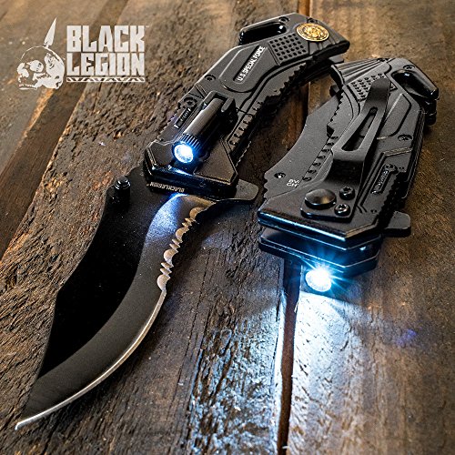 Black Legion Special Force Pocket Knife with LED Flashlight