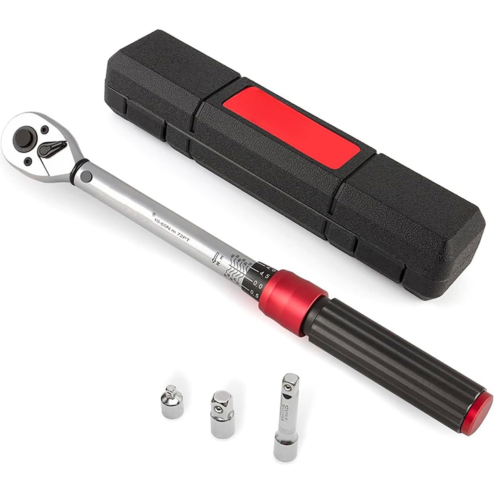 High Precision Torque Wrench 3/8" with 1/4 1/2 adapter, 72 Tooth Dual-Direction Torque Wrench for Bicycle, Moto Maintenance
