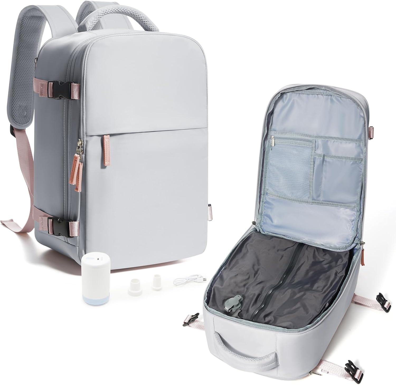 suradar Travel Cabin Airplane Vacuum Backpack with Pump, Luggage Cabin 45 x 36 x 20 Easyjet Compression Vacuum Neck Backpacks Laptop 15.6 Inches Men Women, A-grey suradar Travel Cabin Airplane Vacuum Backpack with Pump, Luggage Cabin 45 x 36 x 20 Easyjet Compression Vacuum Neck Backpacks Laptop 15.6 Inches Men Women, A-grey