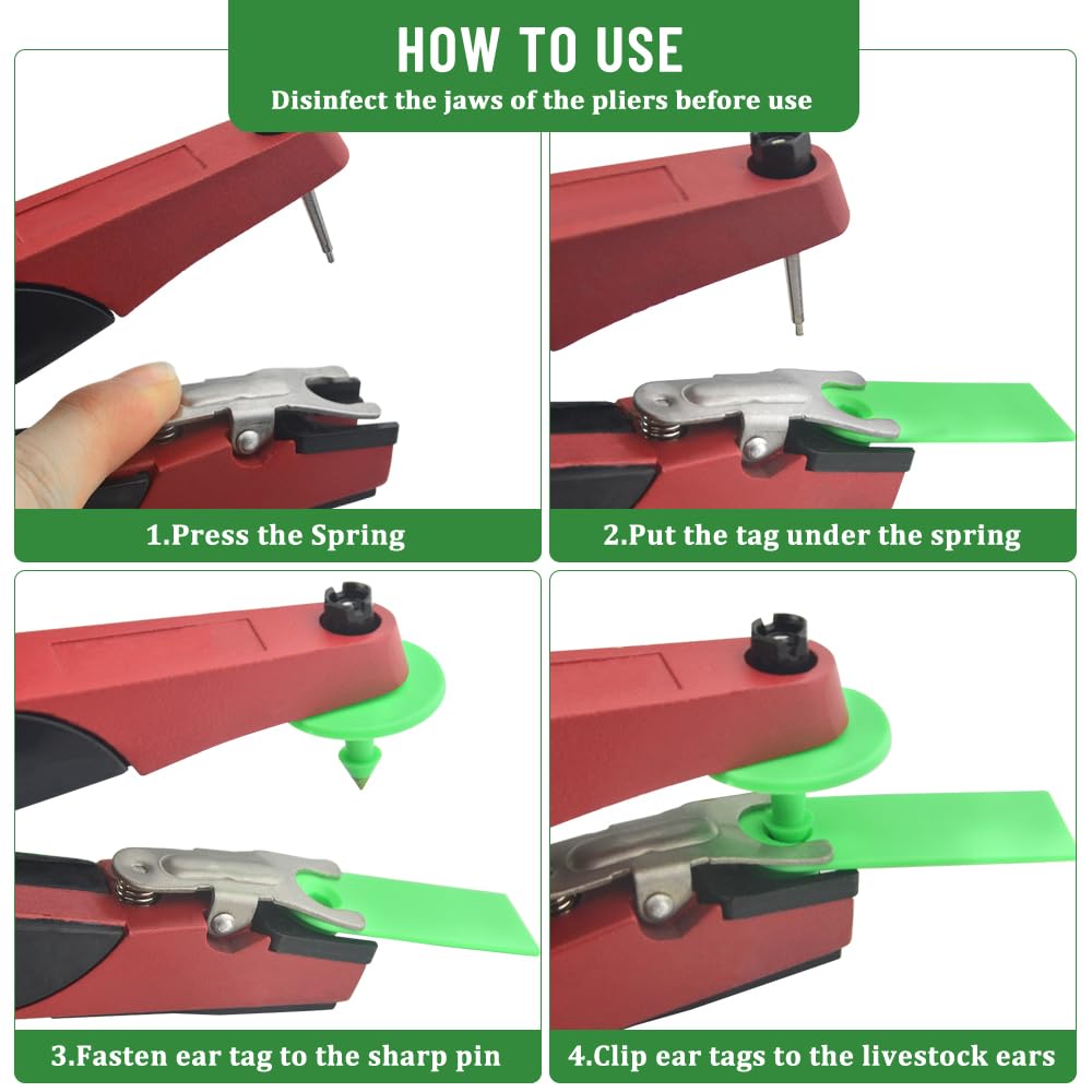 WMYCONGCONG 1-100 numeri di plastica bestiame etichetta per orecchie con etichetta per animali verde e 1 applicatore per etichette auricolari per pecore di capra (verde)