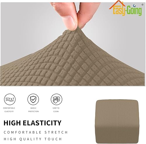 Vista 372 de Easy-Going - Funda elástica para taburete otomano, funda protectora para muebles, funda rectangular con parte inferior elástica Beige