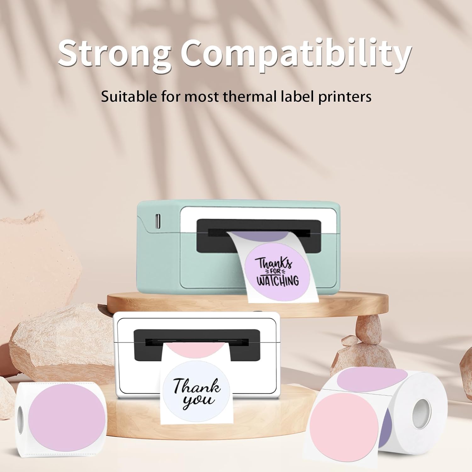 Thermal Label,3 Inch Pink Gradient Round Thermal Printer Sticker,Self-Adhesive Round Direct Thermal Labels,Thermal Stickers for DIY Logo Design,Name Tag (300 Labels/1 Roll) - Image 4