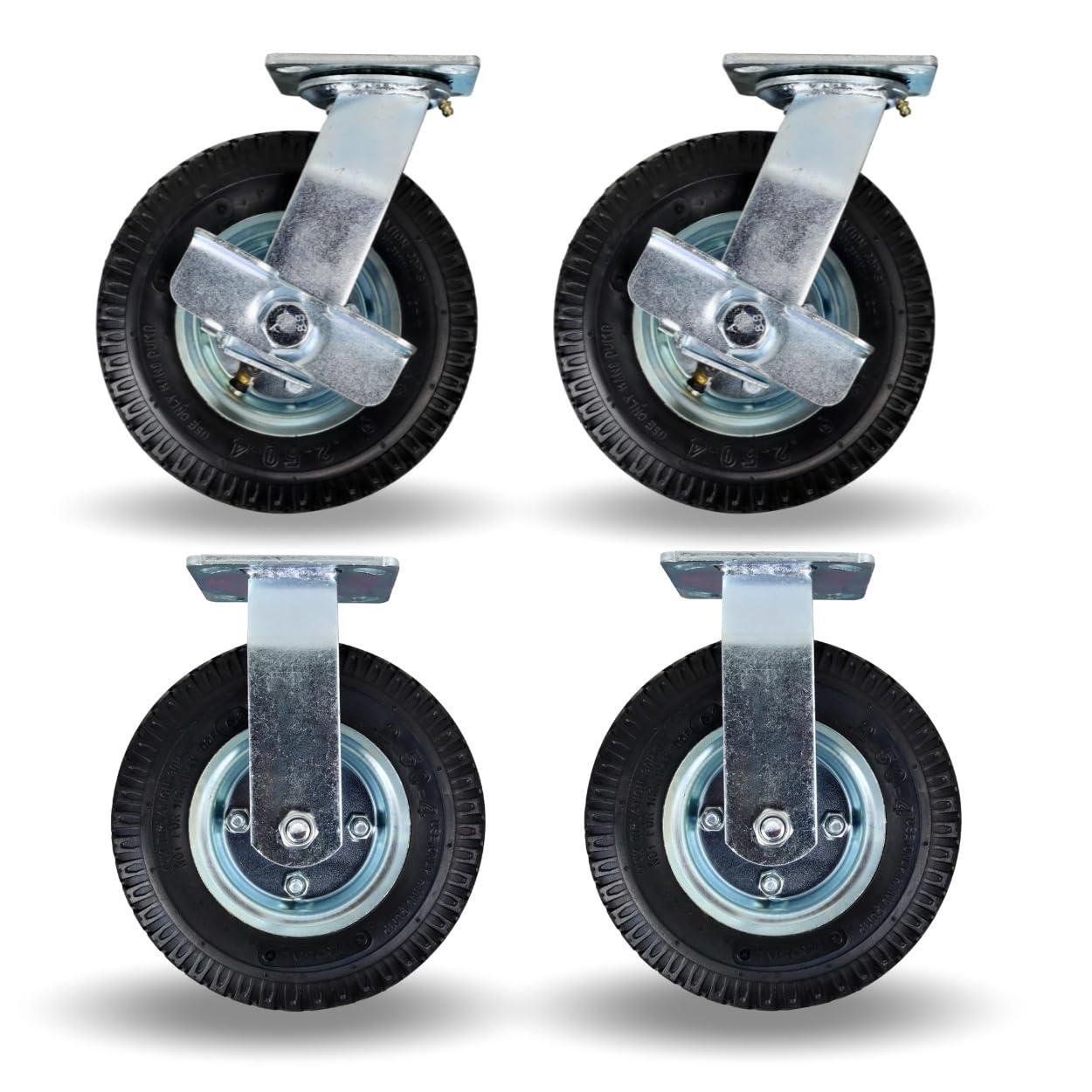 FROSAL Lenkrolle & Bockrolle SET 8“ Luftreifen Bremse Ø Rad 200 mm Rolle Luft Transportrolle Palettenrolle Palettentransport