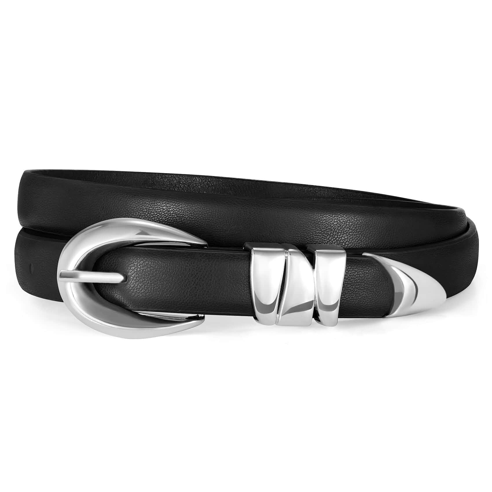 XZQTIVE Women's Skinny Leather Belts Ladies Thin Waist Belts for Jeans Dress Pants Trendy Black Belt with Gold Buckle