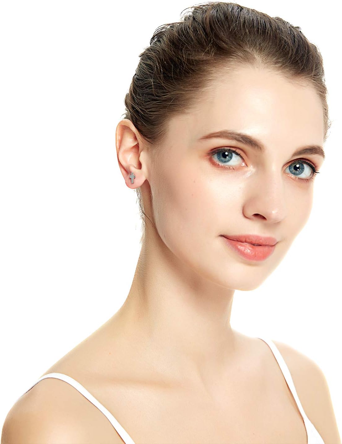 REVEMCN 925 Sterling Silver and Stainless Steel Cross Stud Earrings for Women Men, 3 Pairs - Image 4