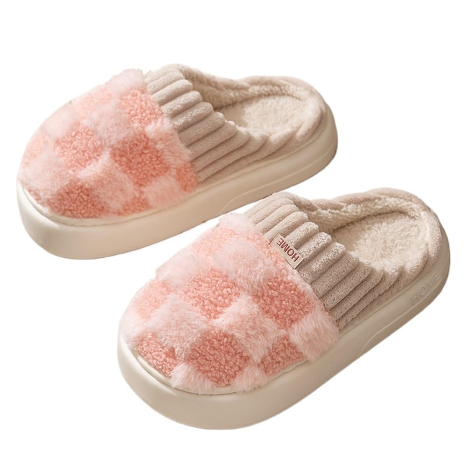 ERHTGUO Warm Fluffy Cotton Slippers For Women Indoor Anti-slip Comfort Plush Slides Couple Soft Fuzzy House Shoes(Pink,42-43)