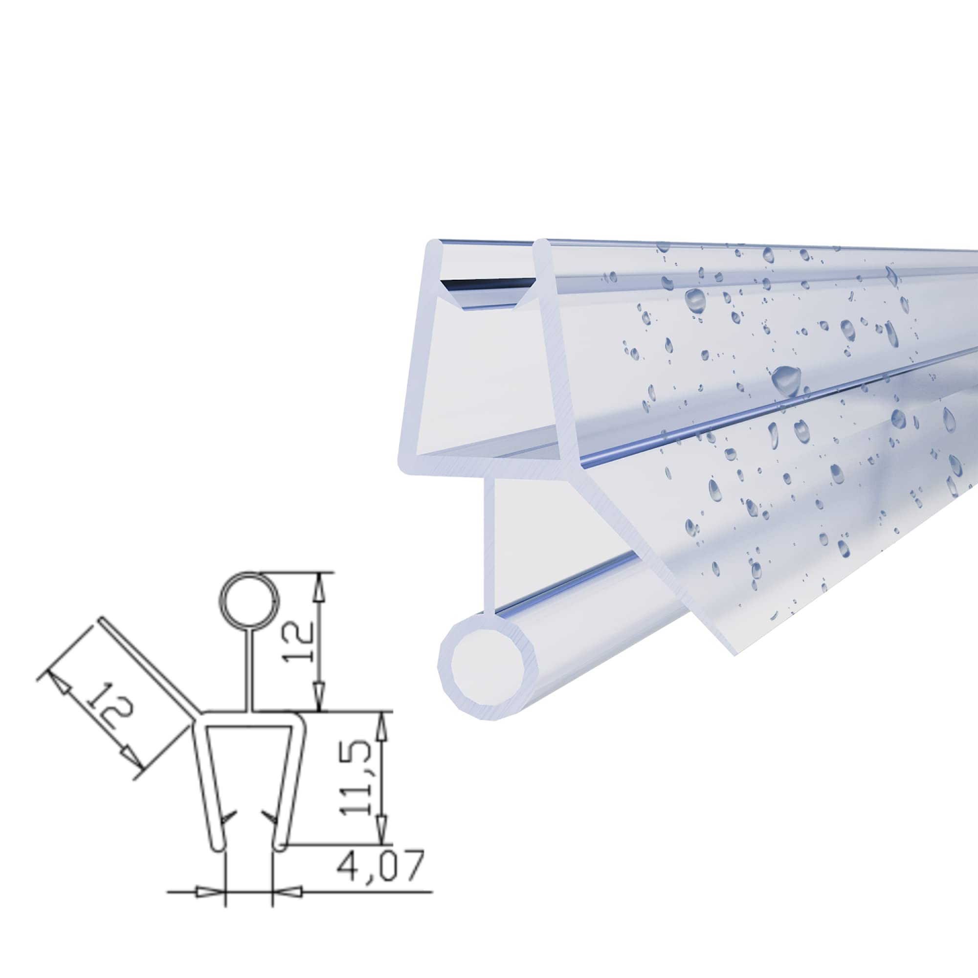 WITEN&NOCK Duschkabinen-Dichtung 200 cm Glasstärke 5/6 mm Wasserabweiser Duschdichtung Ersazdichtung für Duschabtrennung Glastrennwände Glasstür 2er Set