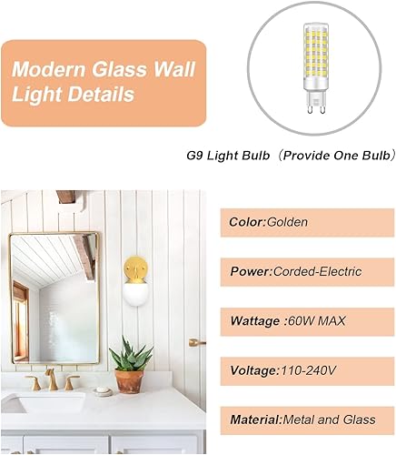 Miniatura 3 de Tipace Aplique de pared dorado, 1 luz, lámpara de pared moderna de mediados de siglo, lámpara de pared dorada para restaurante, sala de estar,