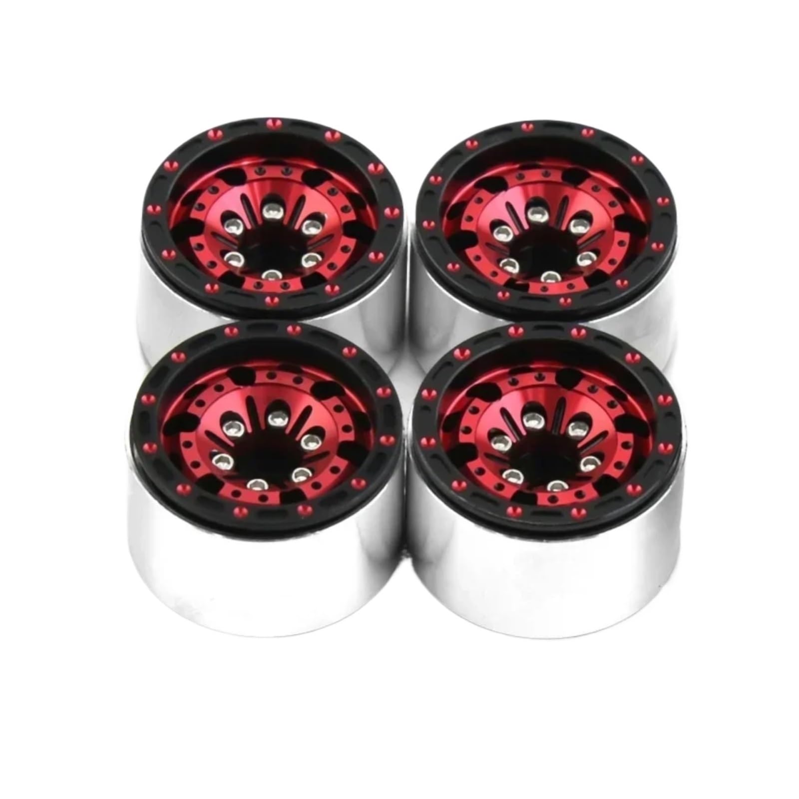 RC Ruote Gomma Per Axial Per SCX24 AX24 Per TRX4M Per FMS Per FCX24 1/18 1/24 4 Pezzi Cerchio Beadlock 1,0" Mozzo In Acciaio Stampato A Piatto Profondo Auto RC Crawler(Red)