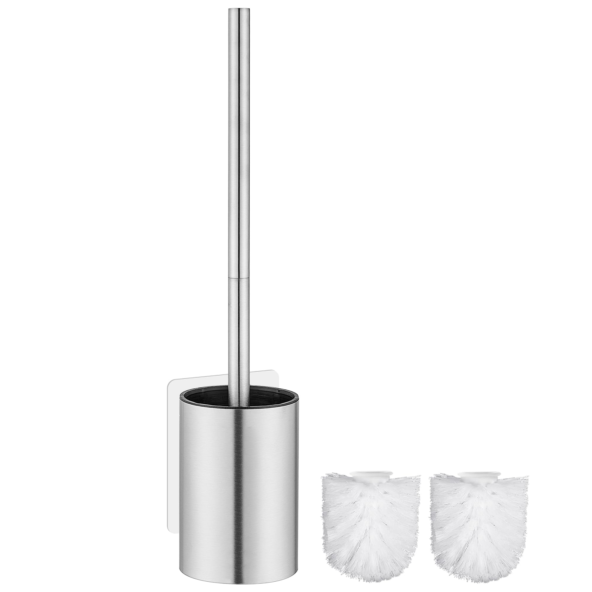 Escobillas de Baño Escobillero WC de Acero Inoxidable con 2 Cabezales,Montaje en Pared/en Suelo, Plata Mate