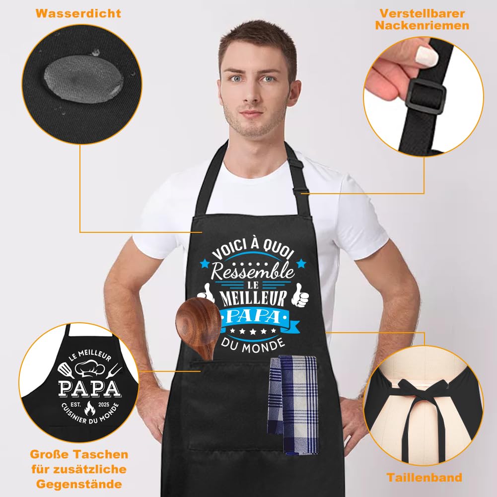 Yontree Tablier pour Fête des Pères, adapté pour la Fête des Pères, anniversaires et soirées barbecue ; tissu en coton, tablier de barbecue ou de cuisine conçu spécialement pour homme