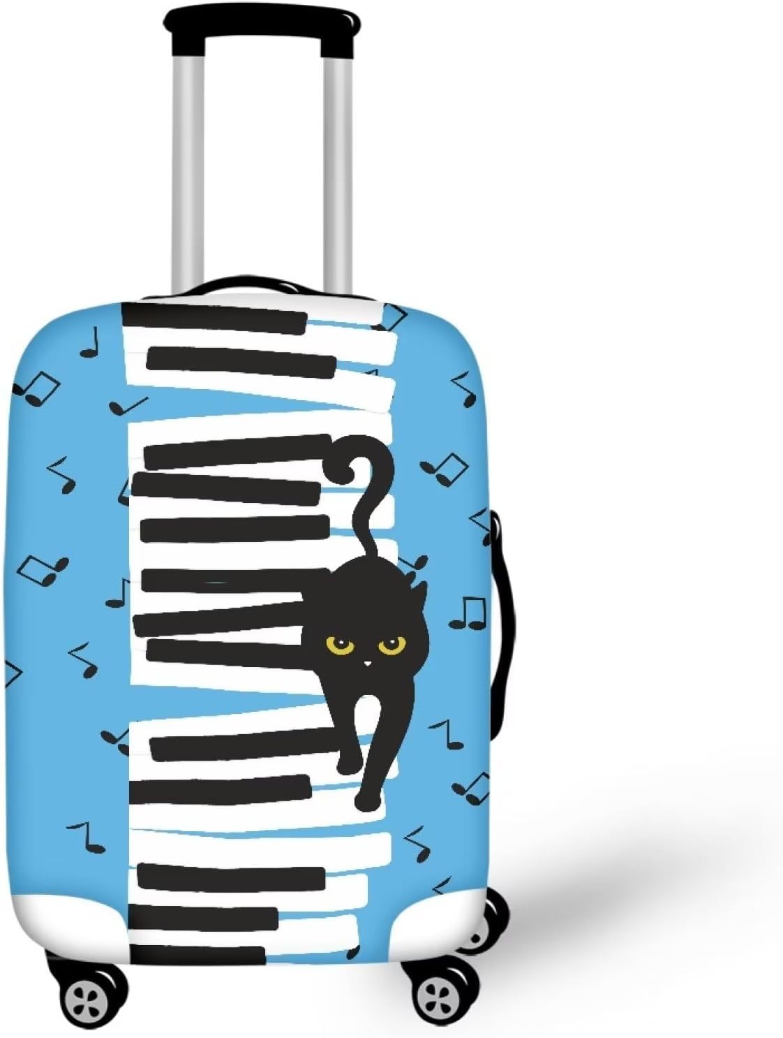 Doojoayie Piano and Cat Pattern Luggage Cover, Suitcase Protector Travel Luggage Cover Elastic, Machine Washable Polyester Bag Cover