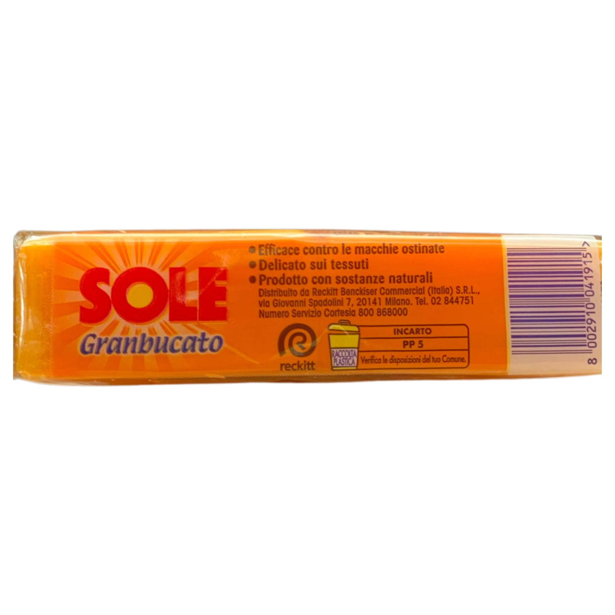 Sapone Sole GRANBUCATO, Ottimo Per Prettattare, Rimuove Le macchie, Rispetta i Tessuti, Con Sapone Di Origine Naturale 500g (4 Unità)