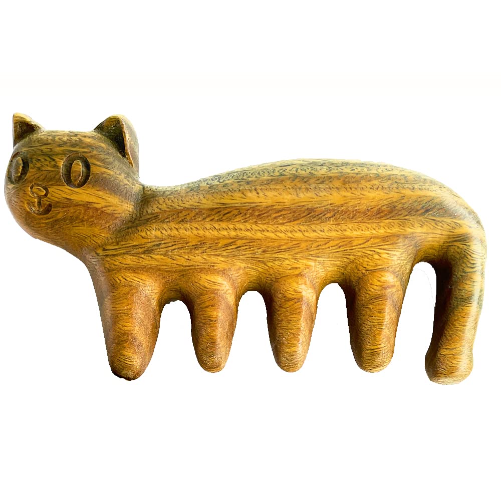 Natural Wood Wide Tooth Hair Comb Head Scalp Massage No Static Green Sandalwood Hair Pick Wooden Comb for Men and Women Adorable Shape