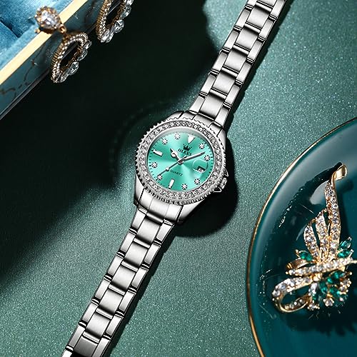 Image of OLEVS Womens Watches Diamond Luxury Dress Gold Wrist Watch Stainless Steel Waterproof Luminous Date