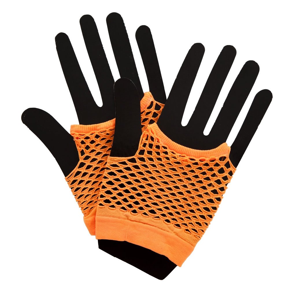 Wicked Costumes Neon Orange 80'S Net Gloves - Fancy Dress Accessory