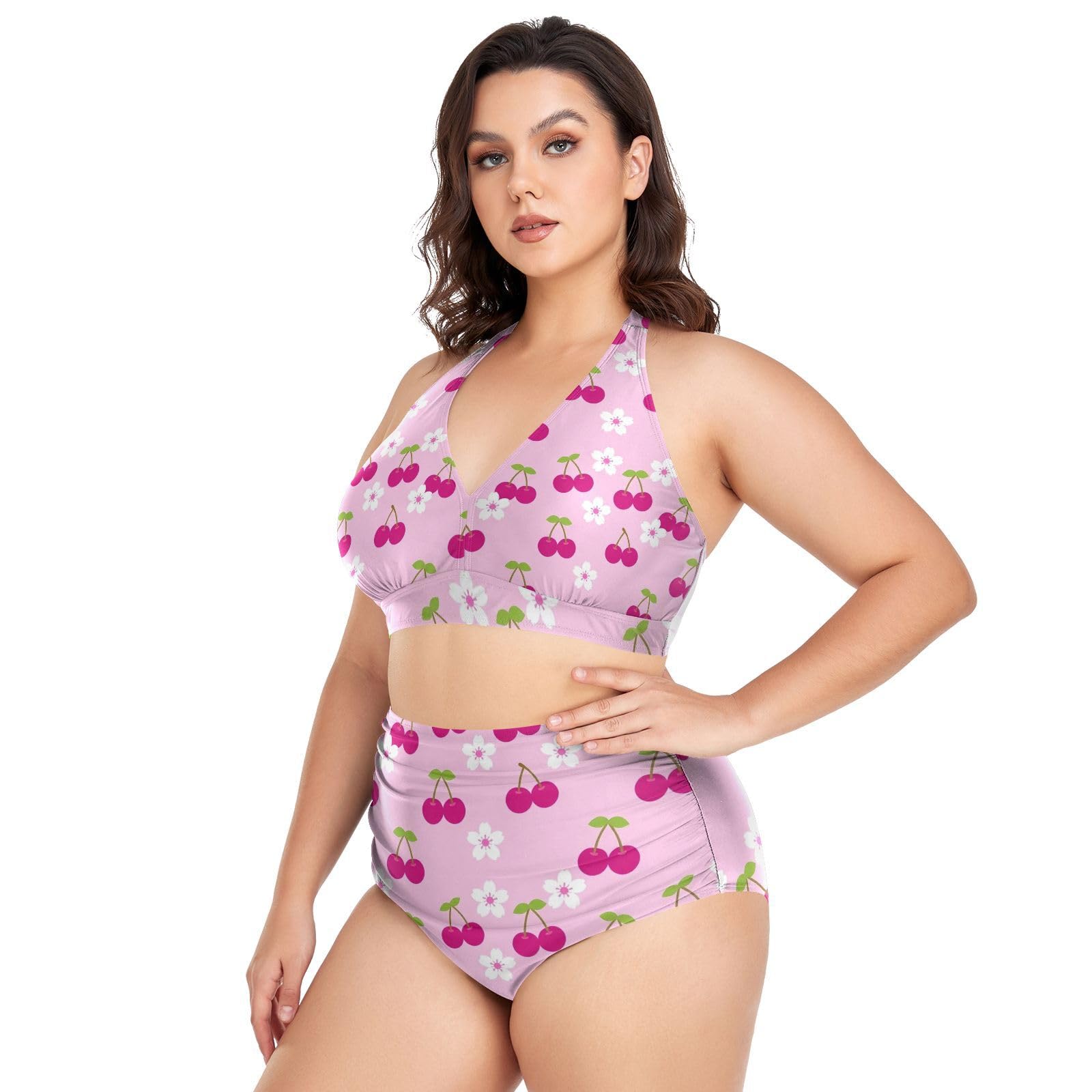 FRODOTGV Costumi da bagno da donna curvy, da L a 4XL | 92% poliestere, 8% spandex, tessuto elastico, spallacci regolabili per viaggi tropicali e attività acquatiche Cherry Bloom