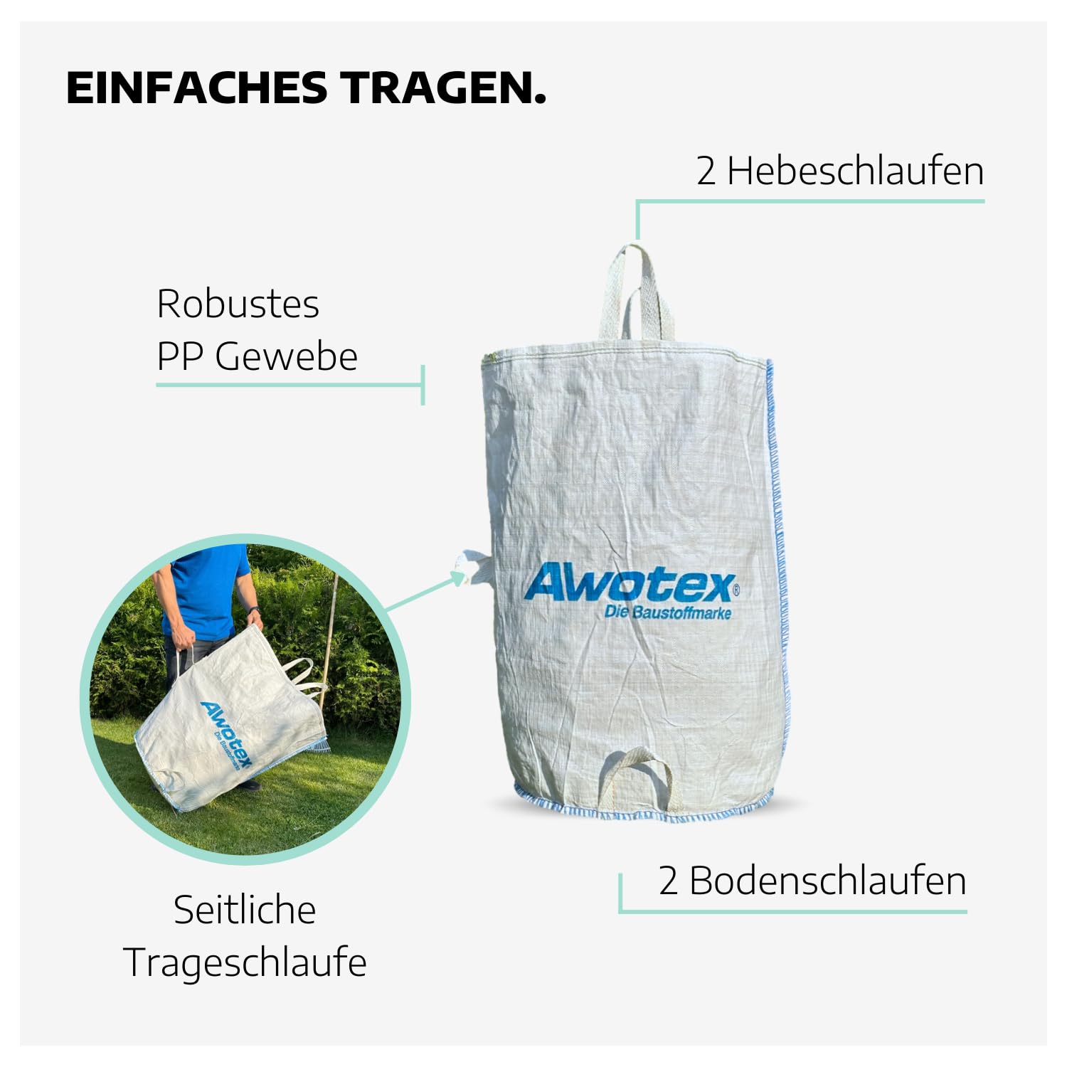 10 Garten-Abfallsäcke I 200 Liter Füllmenge I Abfallsack Garten mit 5 Griffen I Gartenabfallsack für die Baustelle aus PP I langlebige Säcke für Gartenabfälle 55 x 85 cm