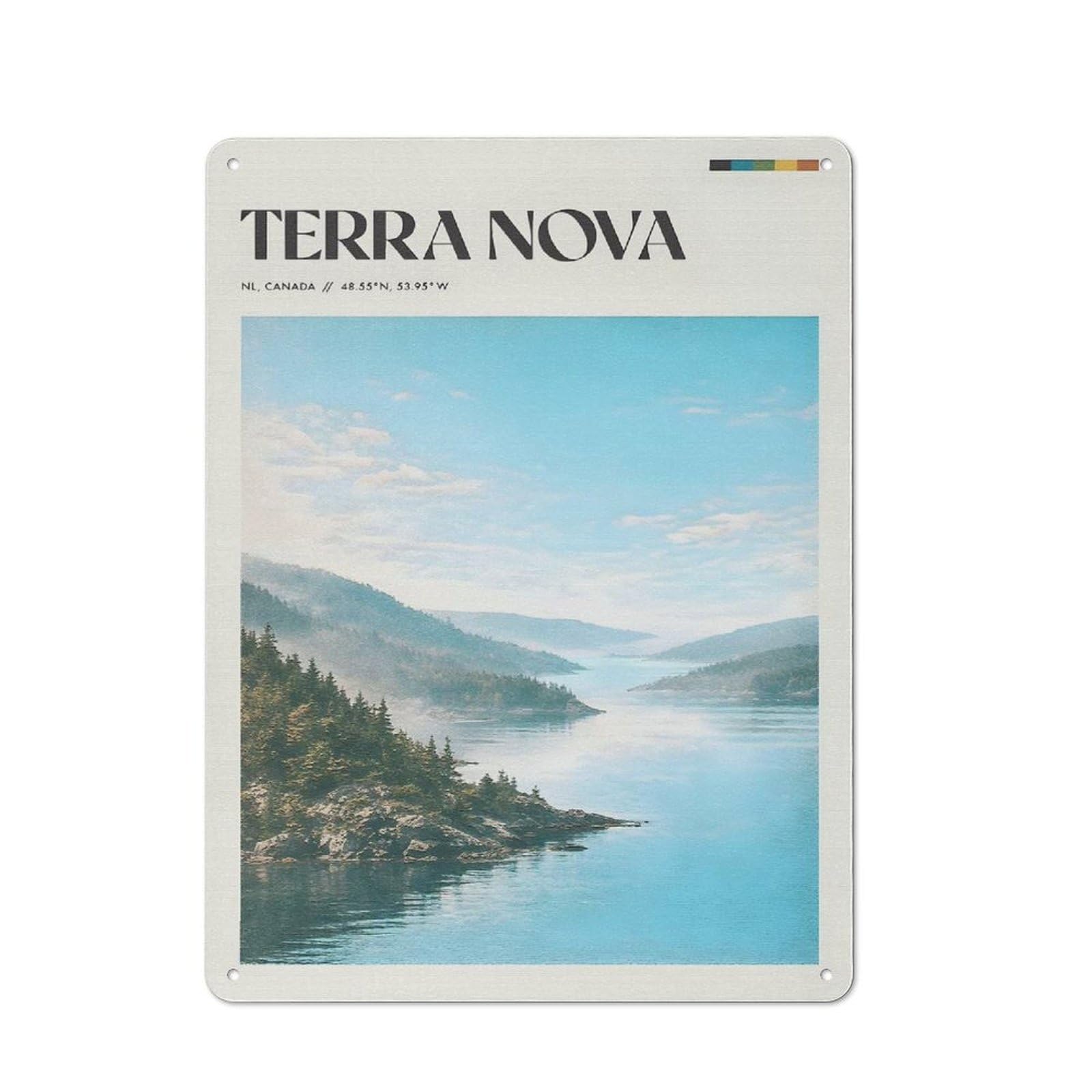 Vintage Metal Plaque 40x30cm Featuring Terra Nova Landscape, Diner Style Decor for Restaurant, Kitchen, Counter Or Breakfast Nook