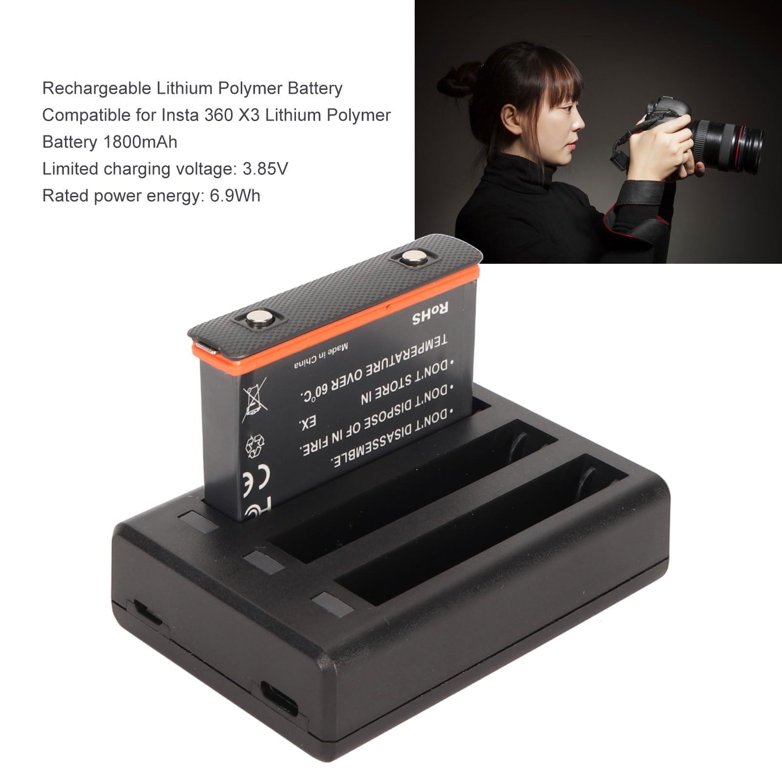 Chargeur Rapide à 3 Canaux pour Batterie au Lithium Polymère X3, Chargeur de Batterie pour Caméra d'action Haute Performance, Idéal pour Les Voyageurs, Matériau ABS