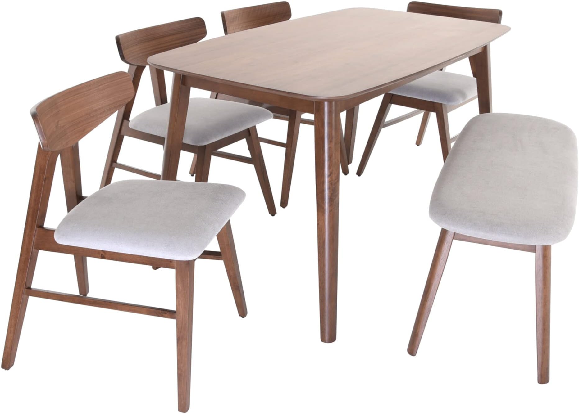 Zenvida Mid Century 6 Piece Dining Set with Upholstered Bench, Chairs, Wood Table