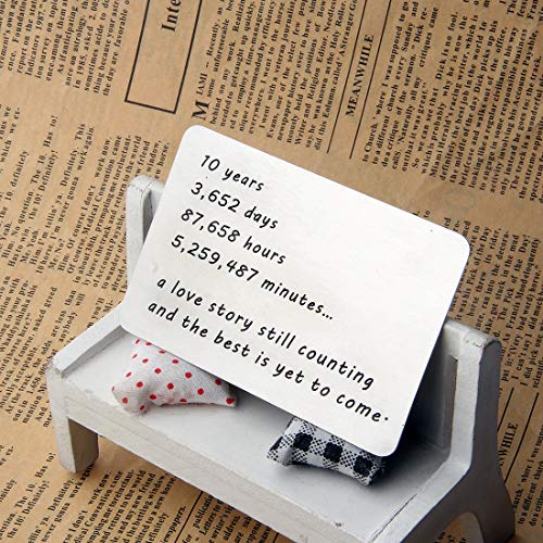 HOLLP for Husband Wallet Love Note Card Wedding 10 Years Anniversary Engraved Wallet Insert Gift for Anniversary, Deployment, Boyfriend, Husband (10 Years) - Image 3