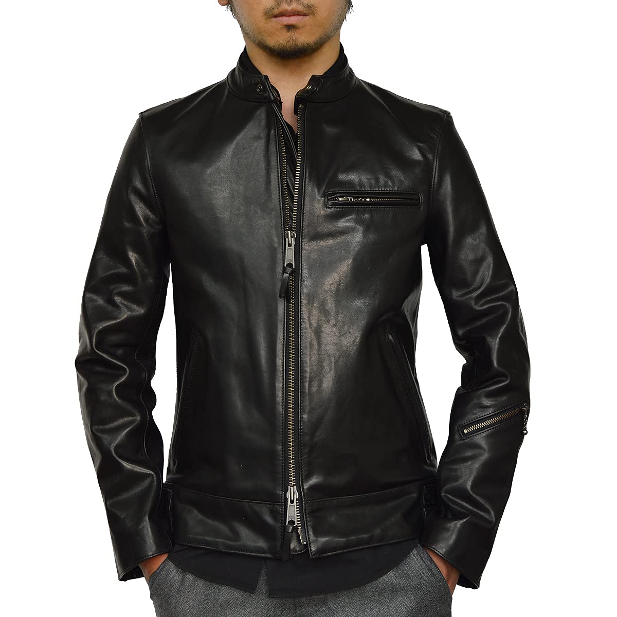 PUREGOLD ブラックレザージャケット シングルライダース馬革【極美品】 61jBl0OOiJS.jpg