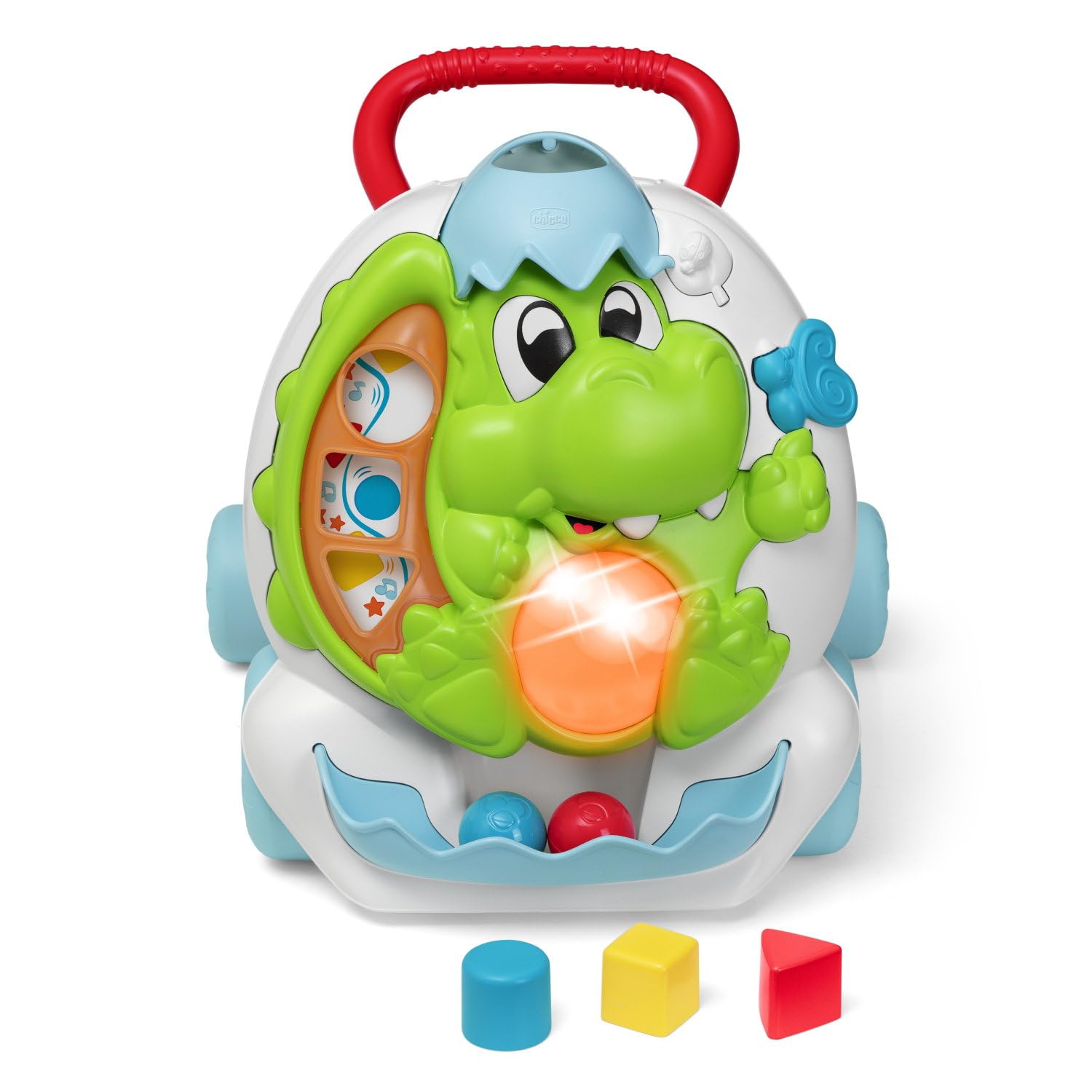 Chicco Gioco Primipassi Dinosauro, 2in1 Evolutivo, Girello e Centro attività Elettronico, 2 Palline, 3 Formine, Luci e Suoni, Parti in Plastica Riciclata 80%, Made in Italy, Giochi Bambini 9-24 Mesi