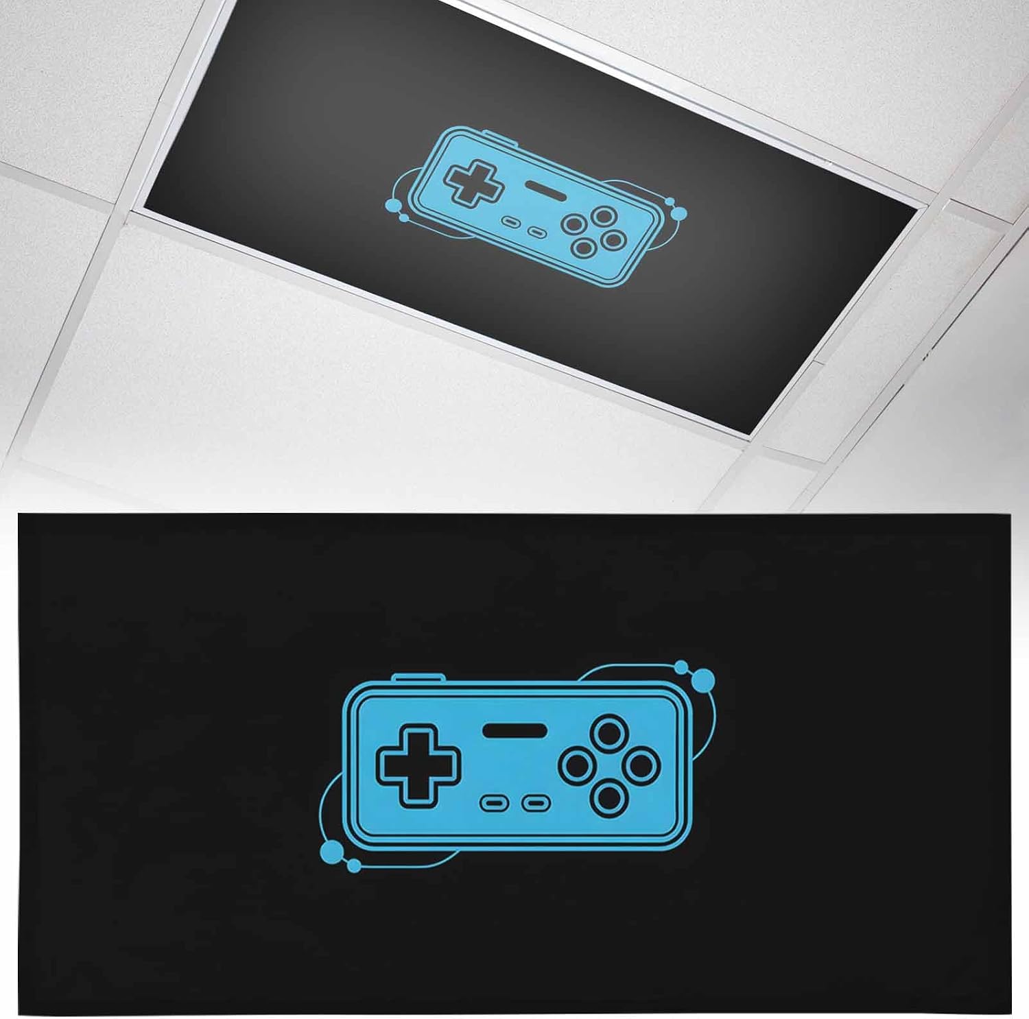 Fluorescent Light Covers, Blue Game Handle Magnetic Light Covers for Ceiling Lights, Video Gamer Console Earphones Black Fluorescent Ceiling Shade Filters for Classroom Bedroom Office 4x2Ft x 1PCS