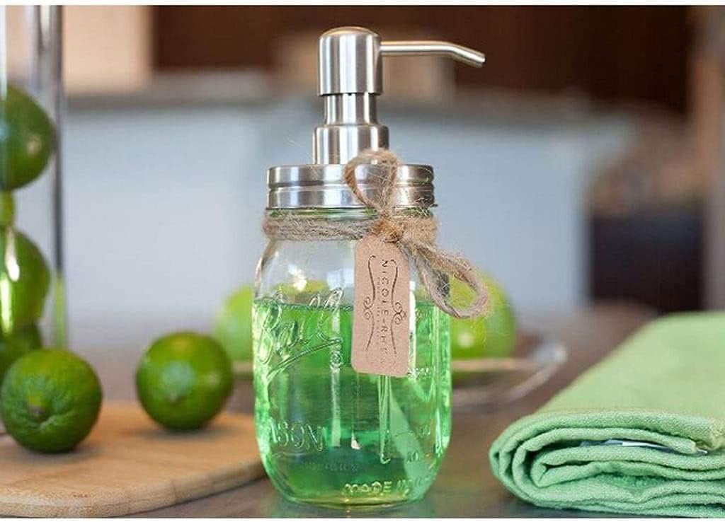 Botella de loción con Bomba de Acero Inoxidable, dispensador de jabón de Vidrio para baño, Ducha, Cocina, Aceite Esencial, 400 ml / 13,5 oz (B)