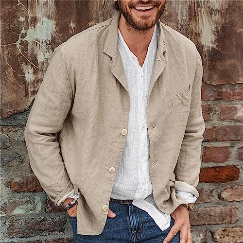 evzosrz Mens Casual Suit Blazer Jackets Lightweight Cotton Linen Button Down Regular Fit Tops Overcoat2