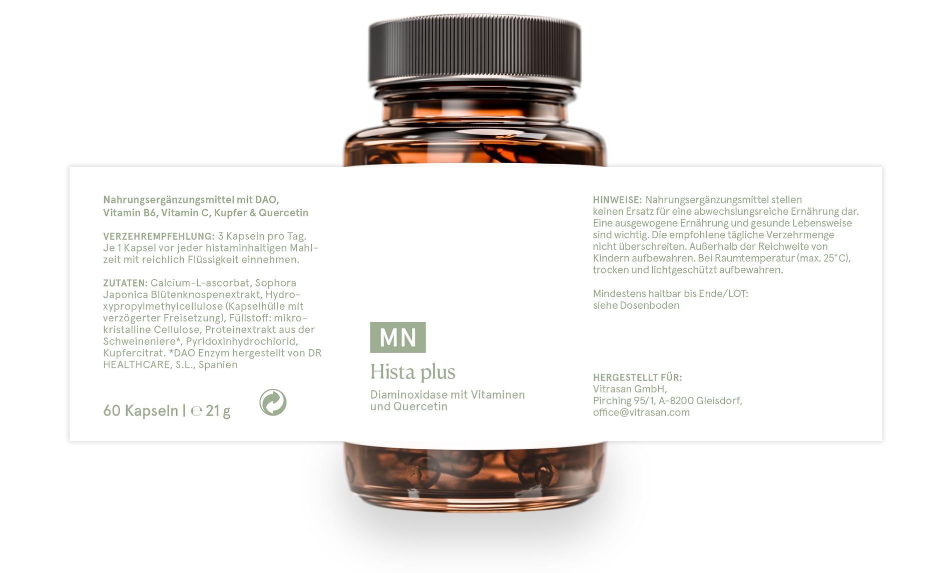 Hista Plus Kapseln mit DAO | Schnelle Hilfe bei Histaminintoleranz | Tabletten mit Quercetin & Vitamin C, B6 und Kupfer | Apothekenqualität | 60 DAO Kapseln