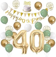 40th Birthday Decoration, Sage Green and Gold Birthday Balloon, Happy Birthday Banner, Digital Balloon Decoration, Happy Birthday Topper Gold for Party