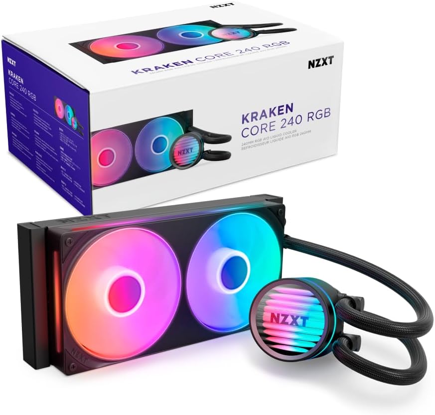 Kraken Core 240 RGB - 240mm AIO CPU Cooler - Black | Entry 240mm RGB AIO with Turbine pump and single-frame fan. Quiet, high-performance cooling, easy install, CAM-ready.