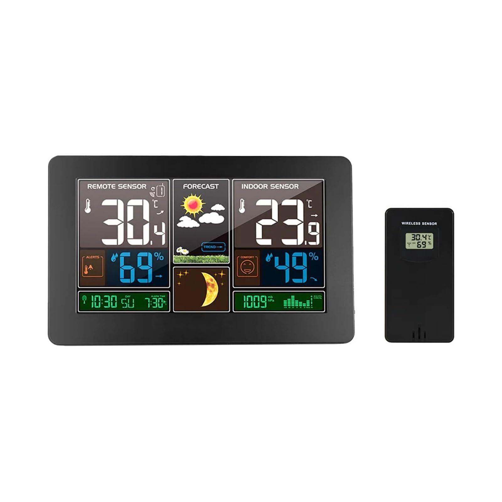 LADFRTYU Atomic Digital Wall Clock Wall Clock Digital Weather Station Wireless Sensor Indoor Outdoor Thermometer Hygrometer Barometer Forecast Modern Watch -40℃