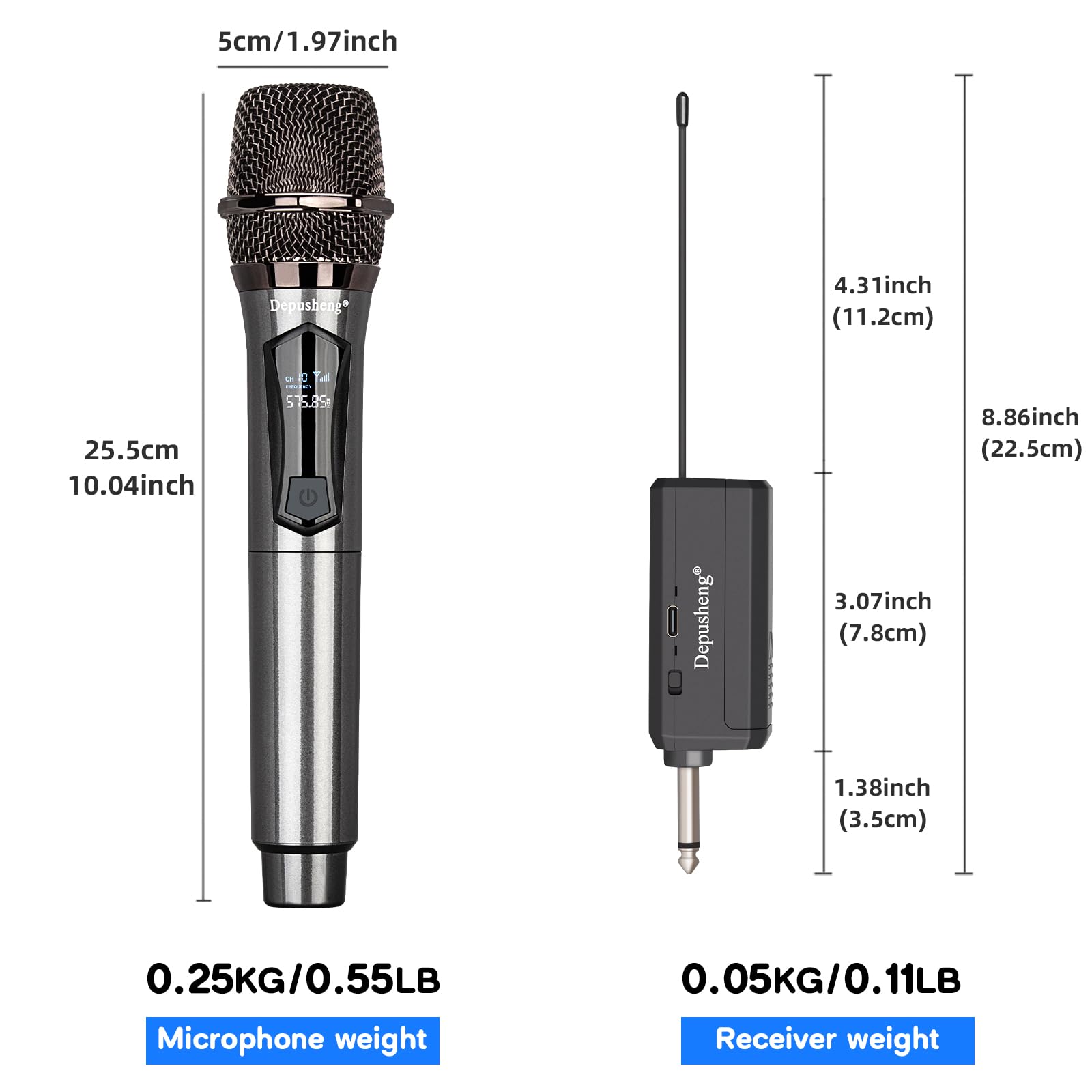 Depusheng Microphones sans fil, double système de karaoké, microphonos Inalambricos avec récepteur rechargeable, microphone dynamique sans fil pour chant, mariage, DJ, fête, discours