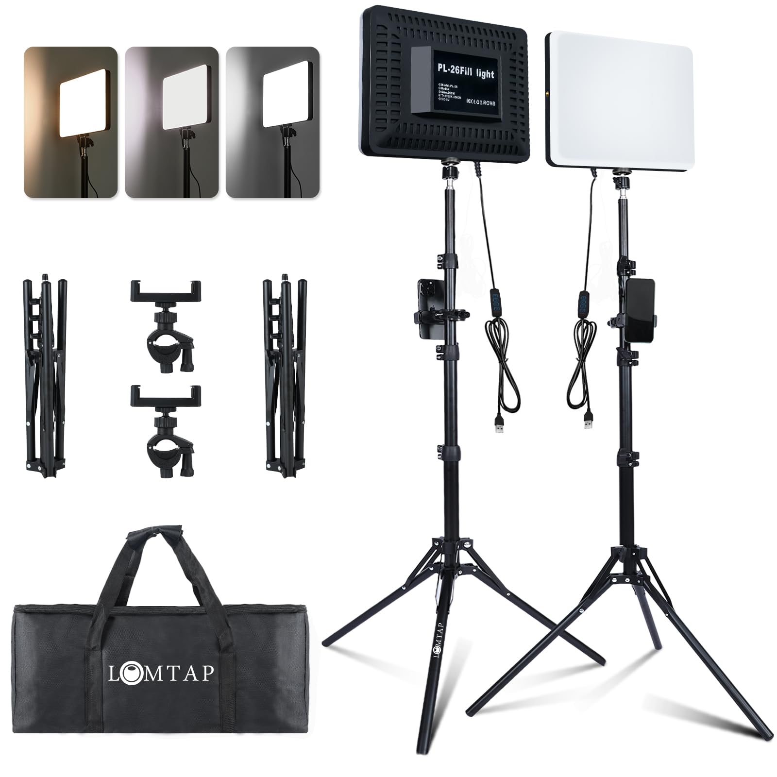 Light for Video Recording, Photography Lighting Kit Studio Lights with 6.5ft Stand, Phone Holder and Bag for TikTok, YouTube, Live Streaming, Podcast,
