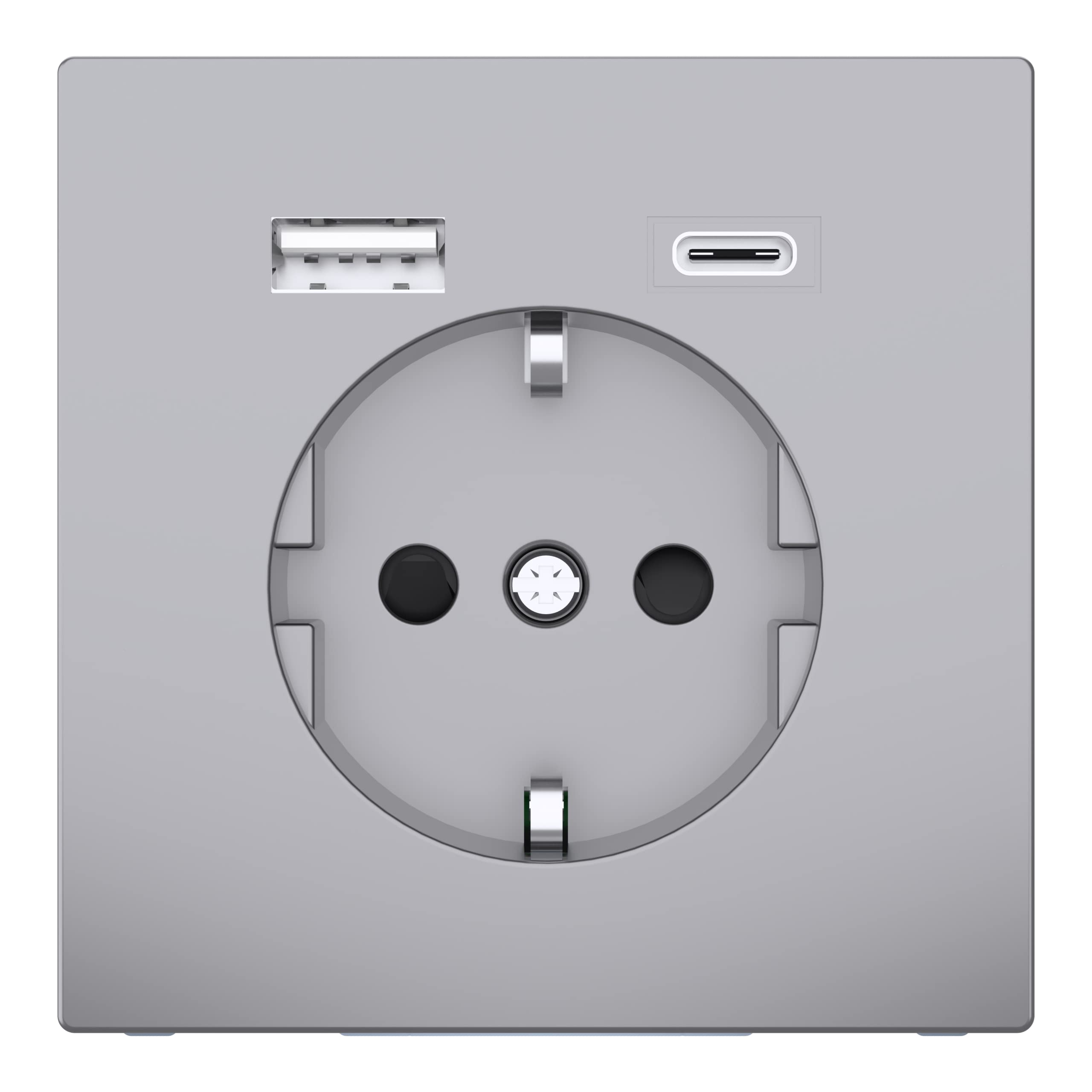 Merten MEG2367-6036 Prise Schuko avec Deux Sorties pour Un Fonctionnement simultané et Un Chargement de Deux appareils USB avec Batterie intégrée en Acier Inoxydable