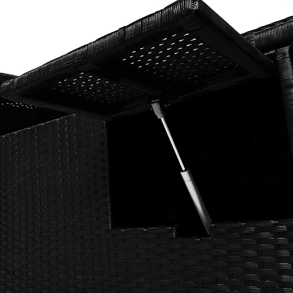 CASARIA Tumbona Doble Jardín 200x115Cm Negro Crema | 2 Personas, Carga 220Kg, Poliratán Resistente Intemperie, Cojín 7Cm, Funda Lavable, 2 Mesitas Plegables, Respaldo Ajustable