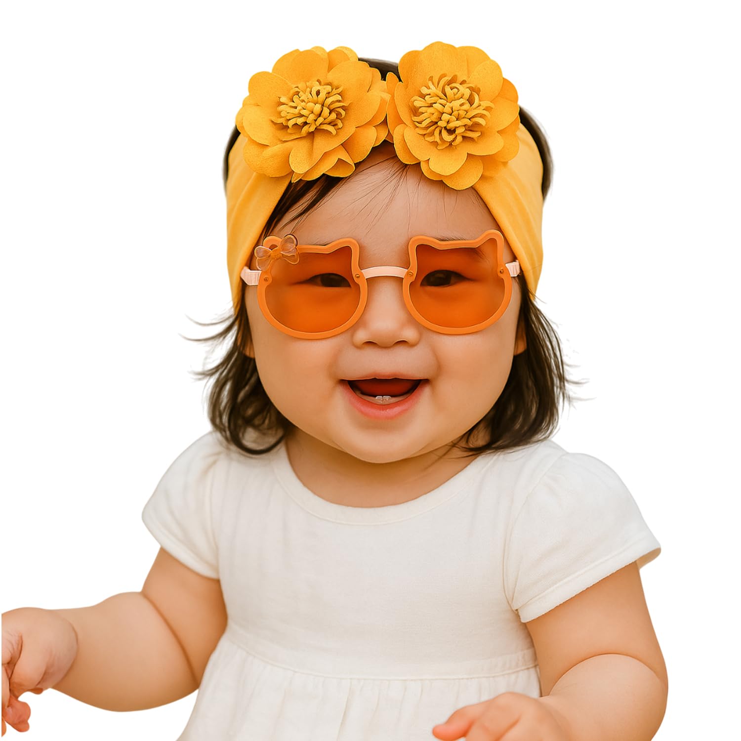 SYGA Baby Double Flower Stretchable Headband With Uv Protection Colorful Sunglasses Stylish Combo For Toddlers And Kids (Yellow, Peach)-image-30