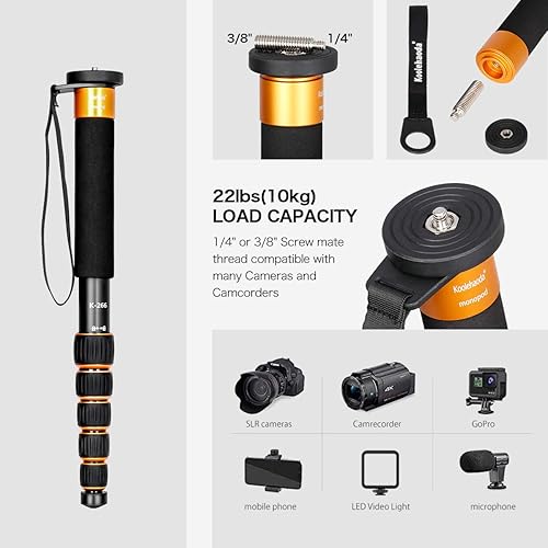 Miniatura 9 de Koolehaoda Monopod de fibra de carbono, cámara compacta portátil de 6 secciones Monopod Unipod Stick. Carga máxima 22lbs10kg - MP286C