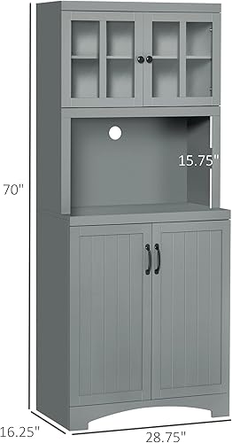 Miniatura 3 de HOMCOM Armario de cocina, gabinete de despensa de 70 pulgadas con puerta enmarcada de vidrio, armario de almacenamiento con estantes ajustables y